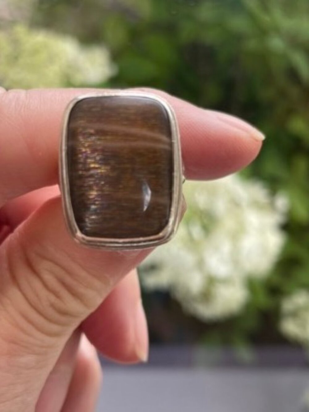 BASK GOLD SHEEN OBSIDIAN Natural Gemstone Sterling Silver Size 6